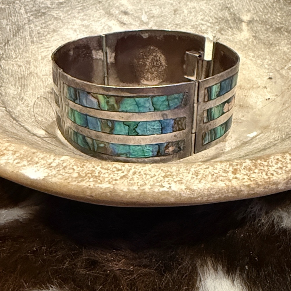 TAXCO Abalone Sterling Panel Bracelet from 70’s  !
